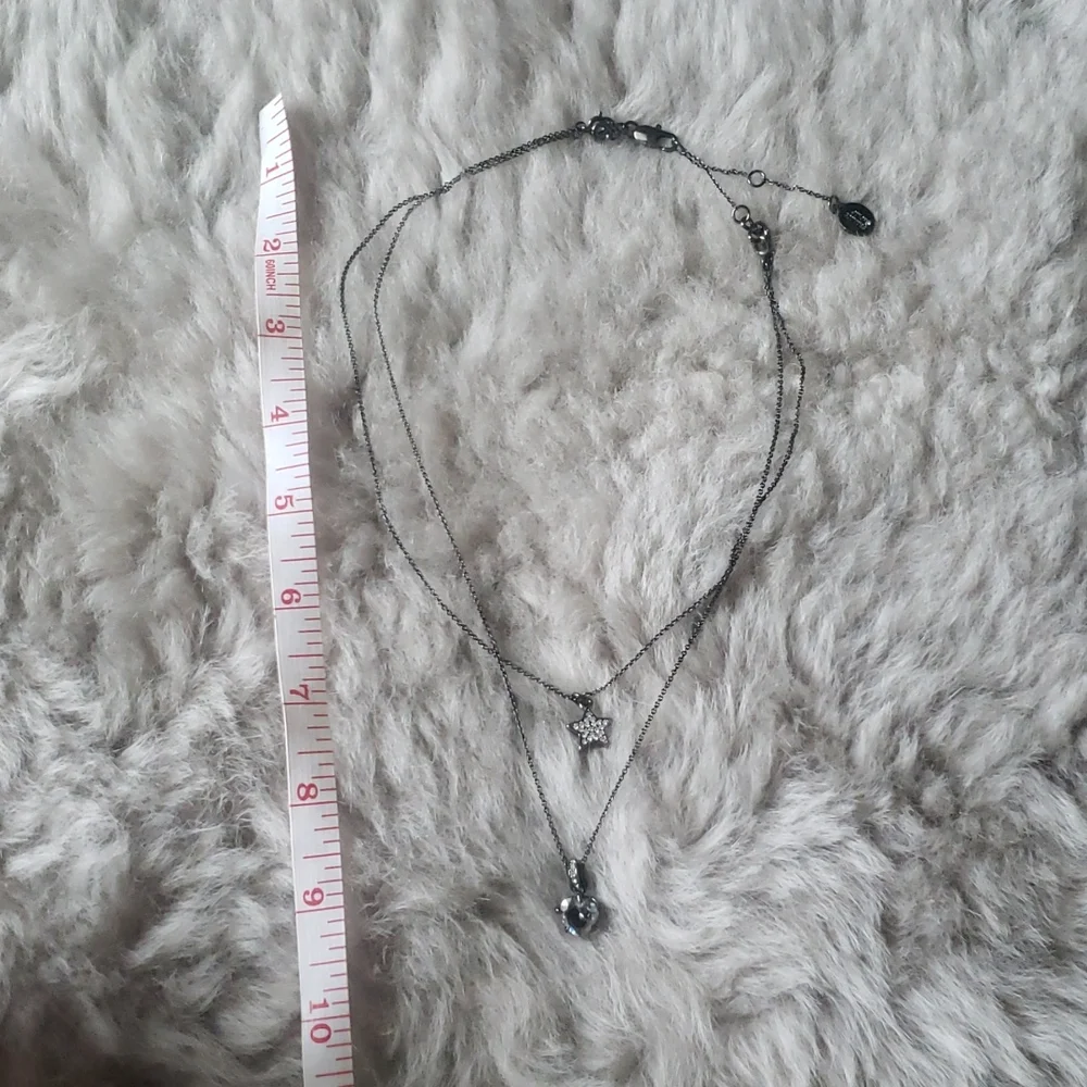 Juicy Couture Double Layer Hematite Star and Heart Crystal Pave Necklace - Picture 11 of 11